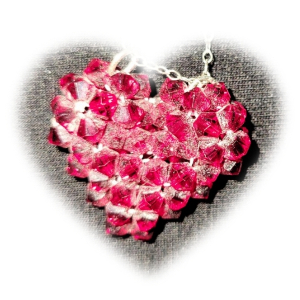 Swarovski Crystal Red Heart Necklace, .925 Sterling Silver Chain,  Classy